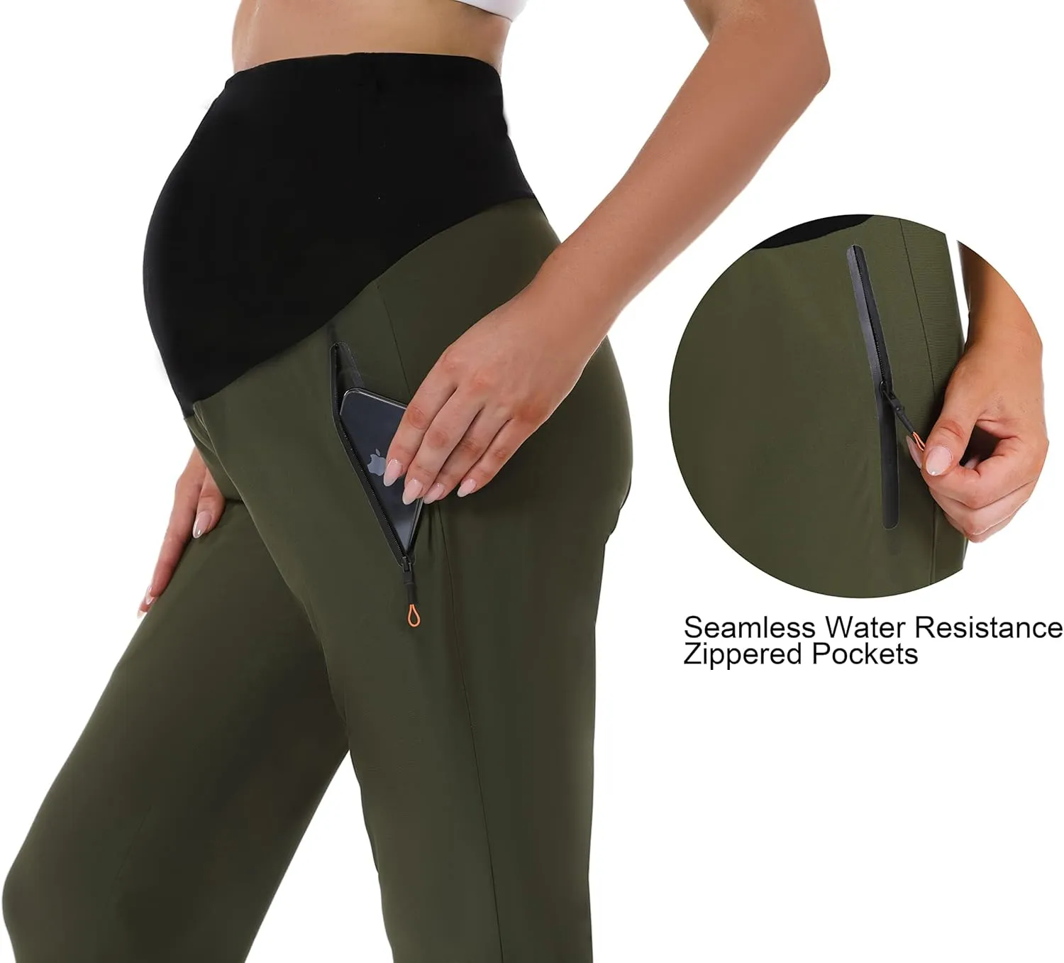 Foucome Women's Maternity Joggers Quick Dry Zipper Pockets Scrub Pants Pregnancy Sweatpants