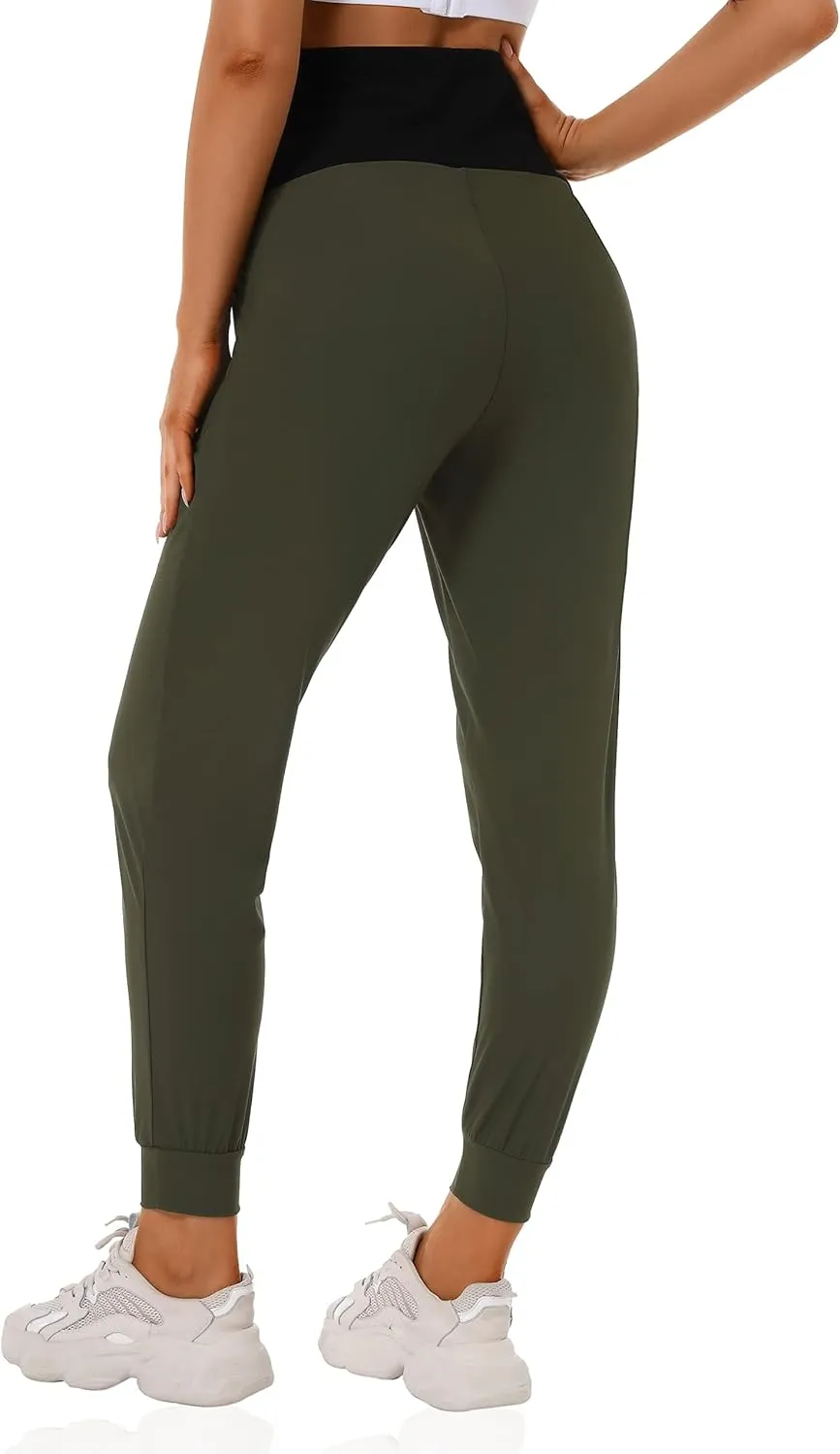 Foucome Women's Maternity Joggers Quick Dry Zipper Pockets Scrub Pants Pregnancy Sweatpants
