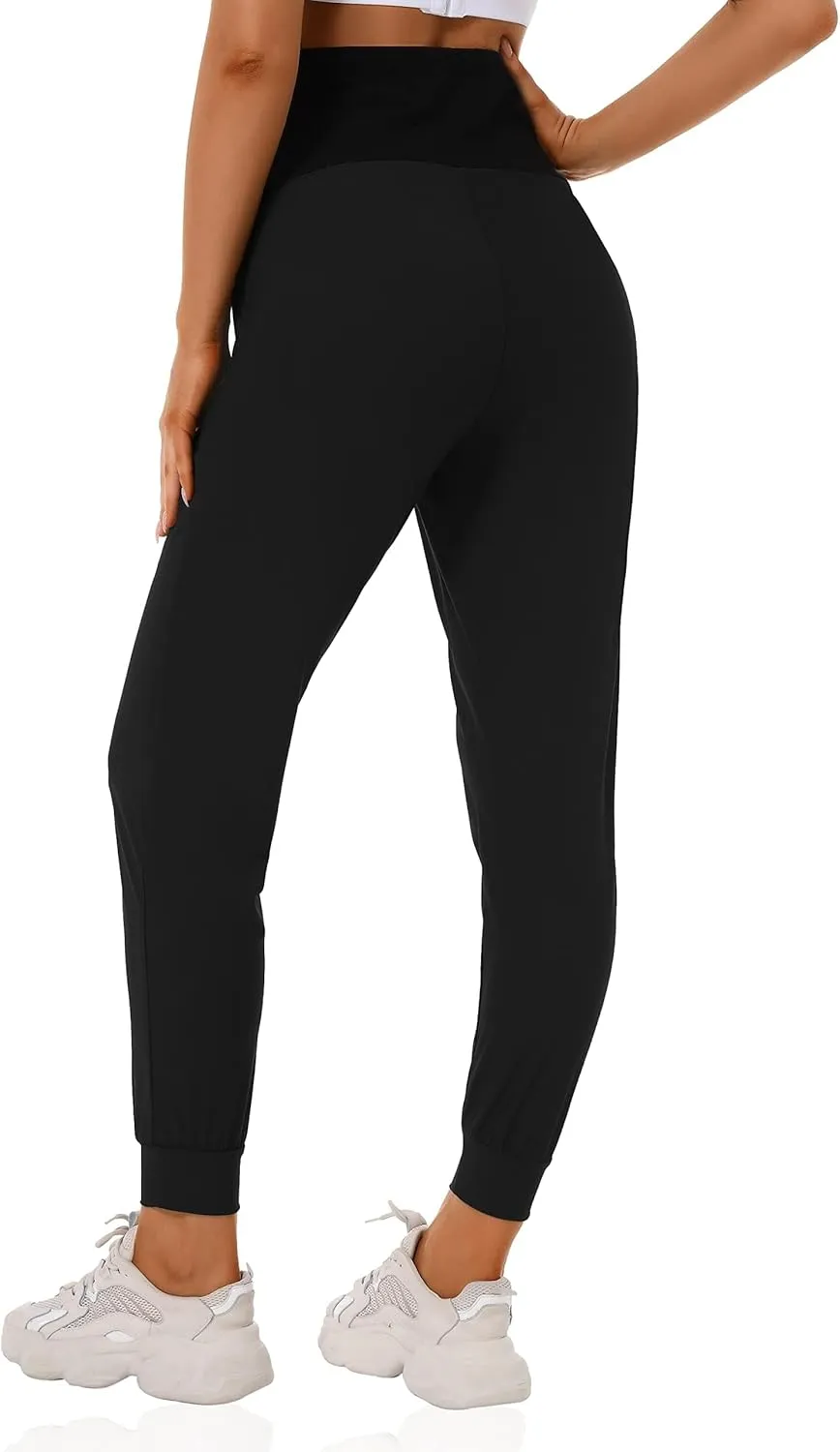 Foucome Women's Maternity Joggers Quick Dry Zipper Pockets Scrub Pants Pregnancy Sweatpants
