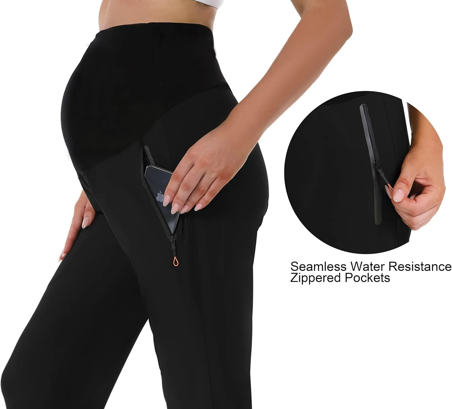 Foucome Women's Maternity Joggers Quick Dry Zipper Pockets Scrub Pants Pregnancy Sweatpants