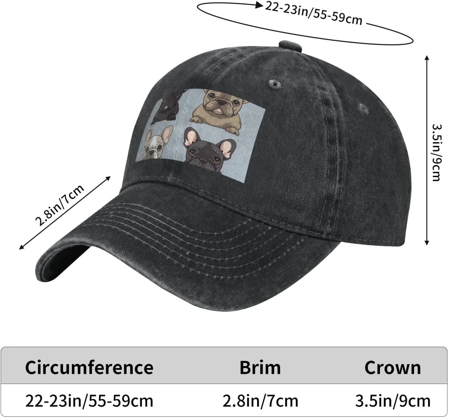 French Bulldog Unisex Baseball Cap Breathable Cotton Trucker Hat Classic Denim Dad Hat Summer Sun Hat