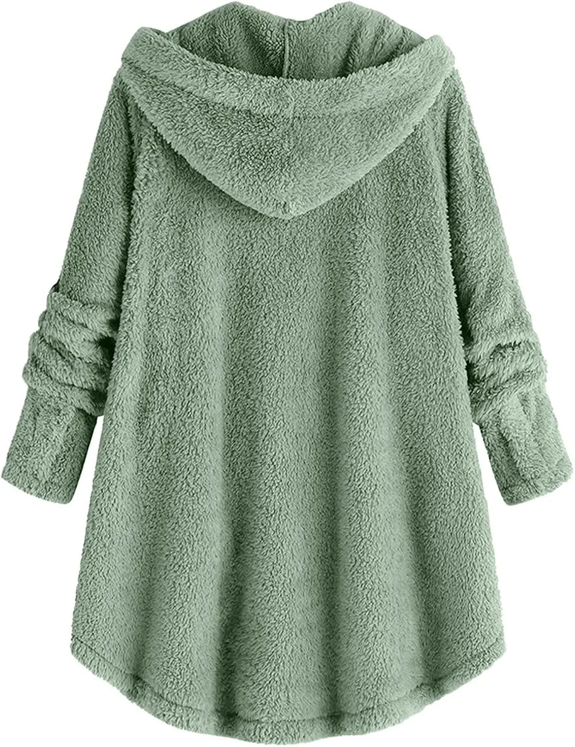 Fuzzy Fleece Hooded Button Down Jacket For Women Oversized Warm Winter Sherpa Cardigan Coat Loungewear