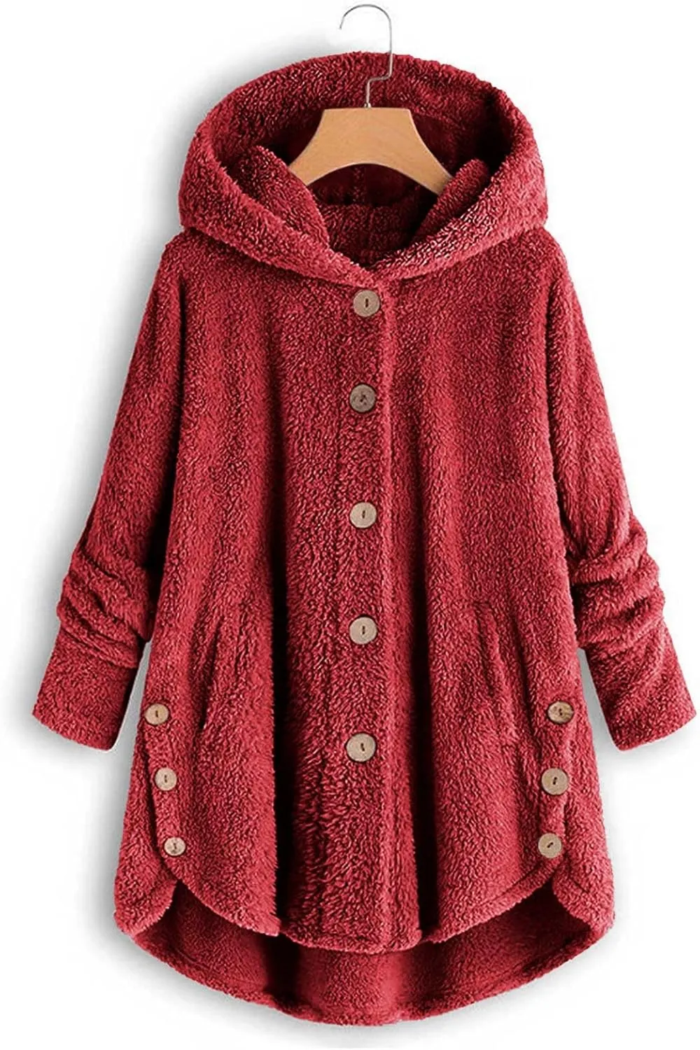 Fuzzy Fleece Hooded Button Down Jacket For Women Oversized Warm Winter Sherpa Cardigan Coat Loungewear