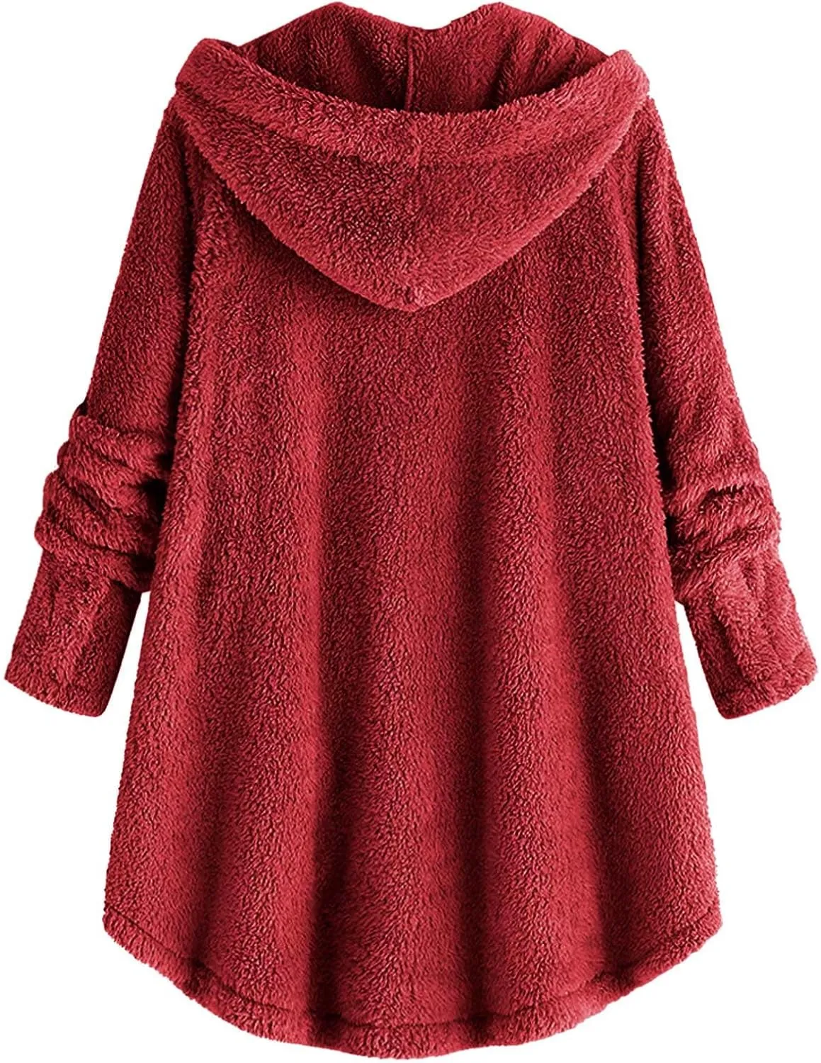 Fuzzy Fleece Hooded Button Down Jacket For Women Oversized Warm Winter Sherpa Cardigan Coat Loungewear