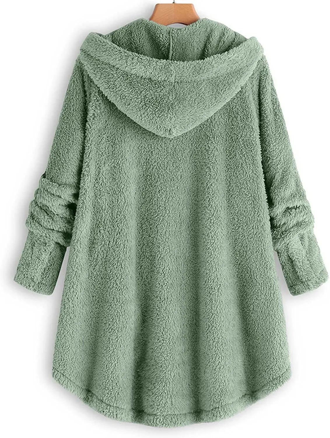 Fuzzy Fleece Hooded Button Down Jacket For Women Oversized Warm Winter Sherpa Cardigan Coat Loungewear