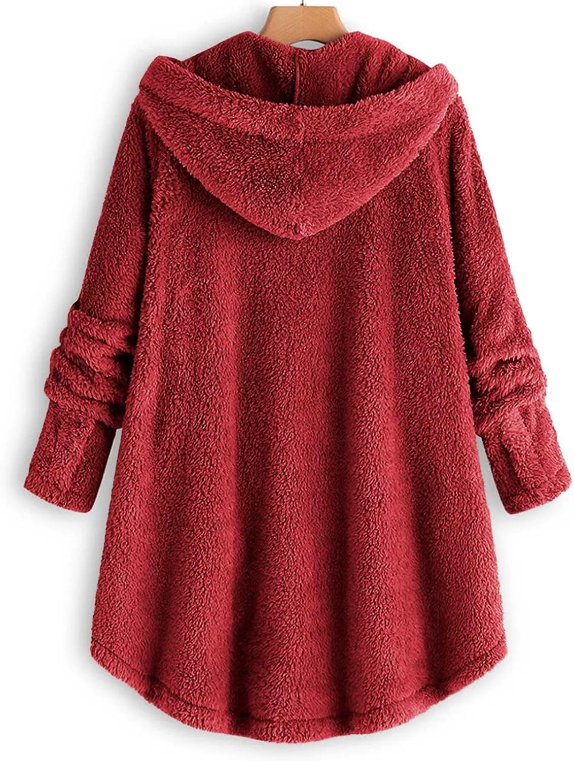 Fuzzy Fleece Hooded Button Down Jacket For Women Oversized Warm Winter Sherpa Cardigan Coat Loungewear
