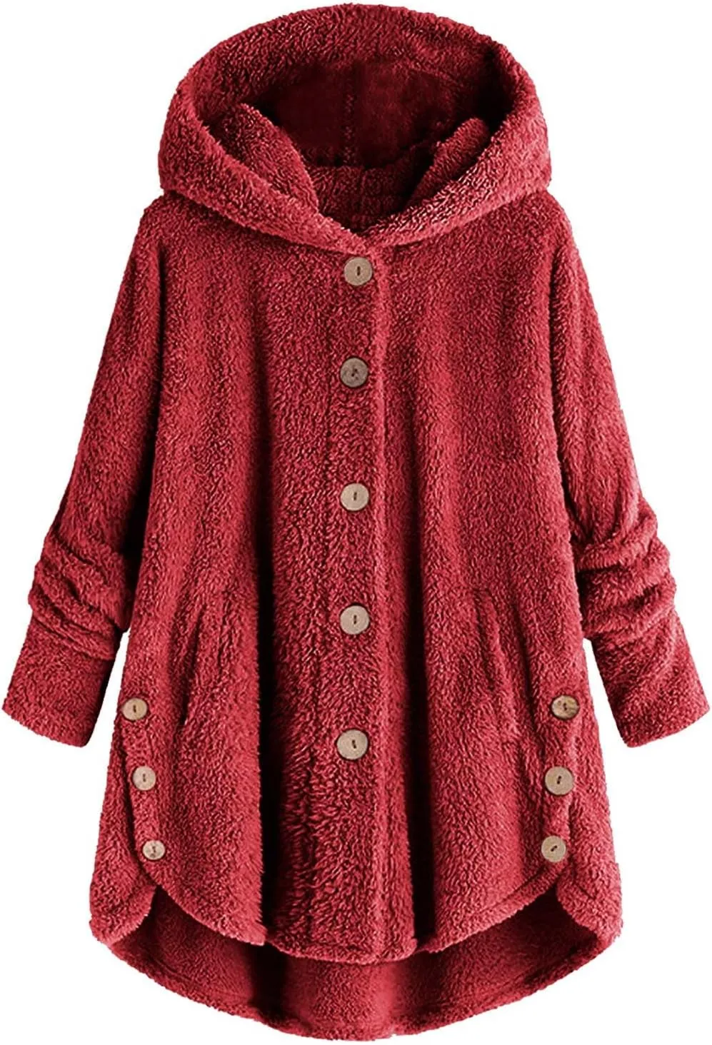Fuzzy Fleece Hooded Button Down Jacket For Women Oversized Warm Winter Sherpa Cardigan Coat Loungewear
