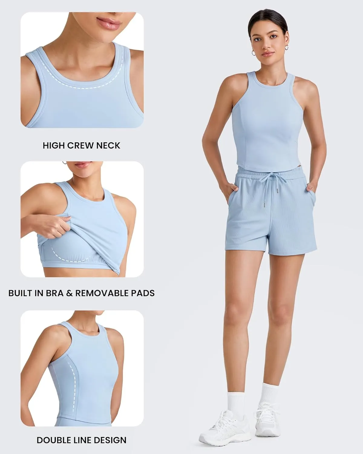 G4Free Barefeel Built in Bra Workout Tops for Women Removable Pads Longline Sport Bras Racerback Athletic Tank Yoga Gym