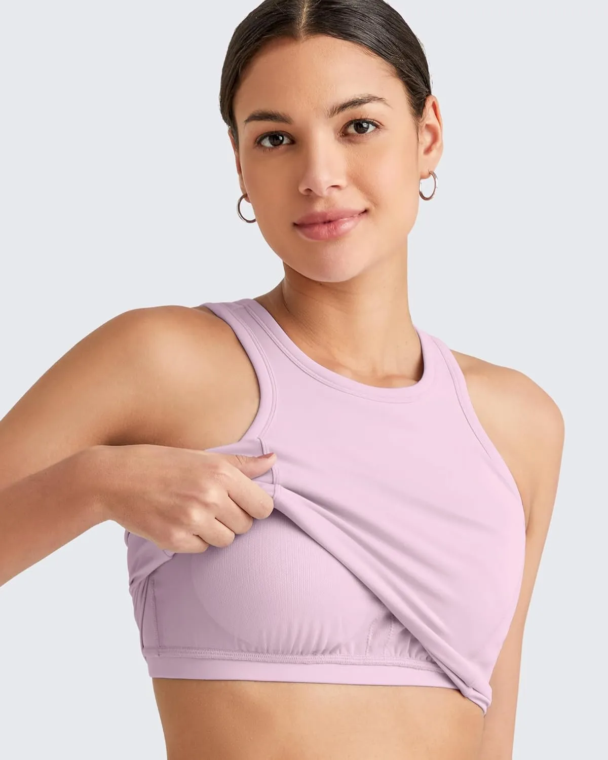 G4Free Barefeel Built in Bra Workout Tops for Women Removable Pads Longline Sport Bras Racerback Athletic Tank Yoga Gym