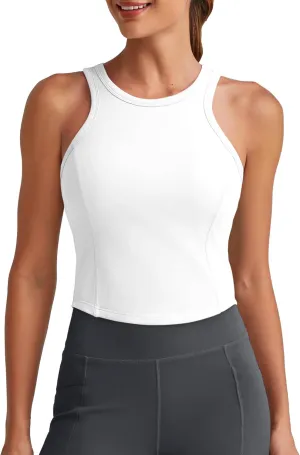 G4Free Barefeel Built in Bra Workout Tops for Women Removable Pads Longline Sport Bras Racerback Athletic Tank Yoga Gym