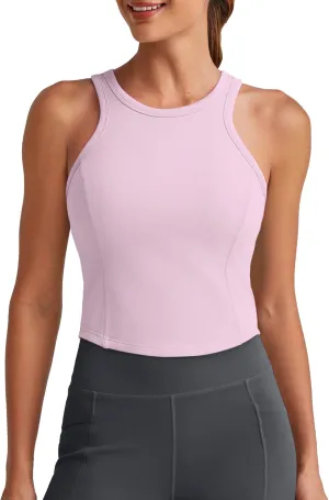 G4Free Barefeel Built in Bra Workout Tops for Women Removable Pads Longline Sport Bras Racerback Athletic Tank Yoga Gym