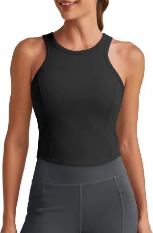 G4Free Barefeel Built in Bra Workout Tops for Women Removable Pads Longline Sport Bras Racerback Athletic Tank Yoga Gym