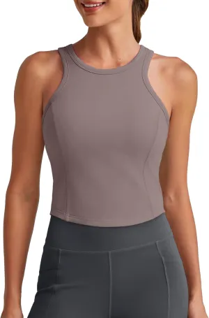 G4Free Barefeel Built in Bra Workout Tops for Women Removable Pads Longline Sport Bras Racerback Athletic Tank Yoga Gym