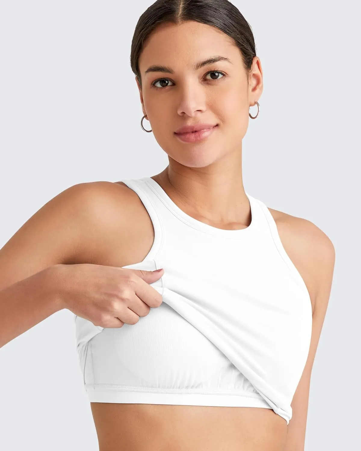 G4Free Barefeel Built in Bra Workout Tops for Women Removable Pads Longline Sport Bras Racerback Athletic Tank Yoga Gym