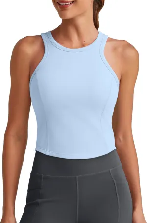 G4Free Barefeel Built in Bra Workout Tops for Women Removable Pads Longline Sport Bras Racerback Athletic Tank Yoga Gym
