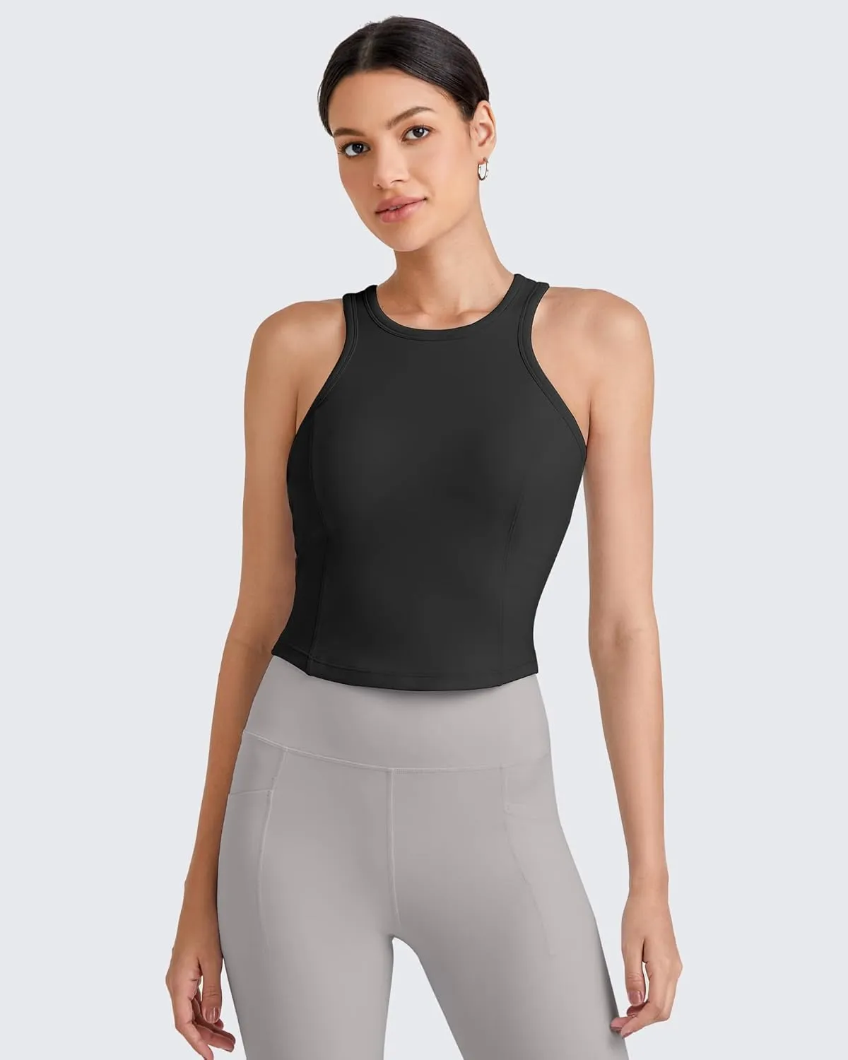G4Free Barefeel Built in Bra Workout Tops for Women Removable Pads Longline Sport Bras Racerback Athletic Tank Yoga Gym