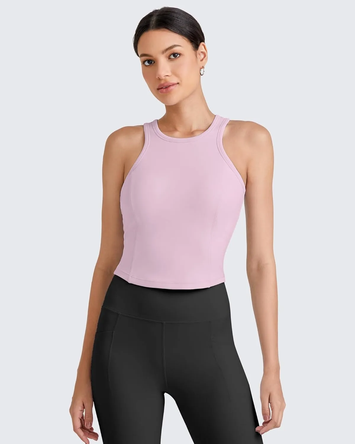 G4Free Barefeel Built in Bra Workout Tops for Women Removable Pads Longline Sport Bras Racerback Athletic Tank Yoga Gym