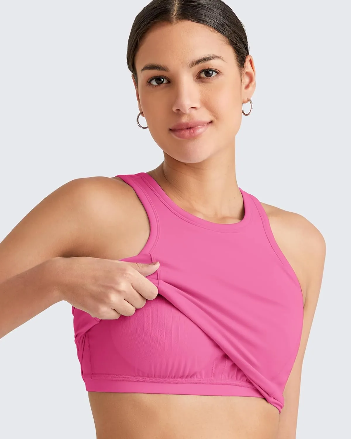 G4Free Barefeel Built in Bra Workout Tops for Women Removable Pads Longline Sport Bras Racerback Athletic Tank Yoga Gym
