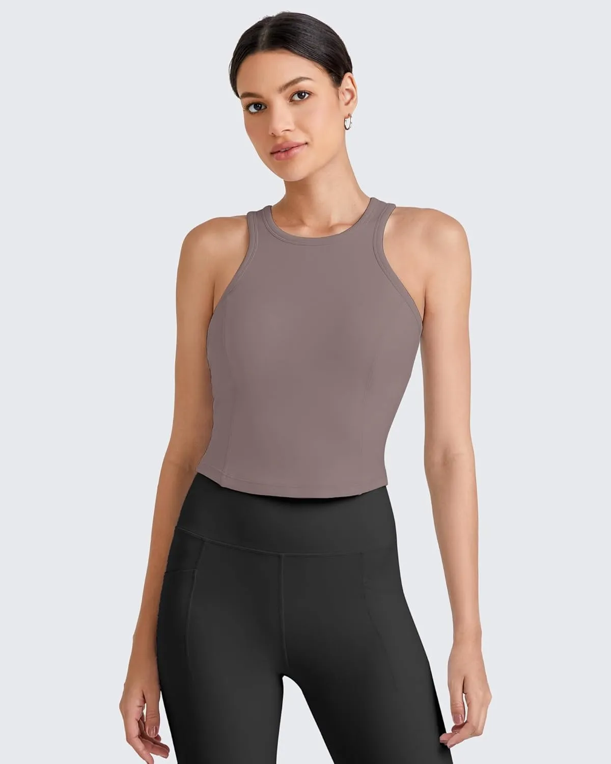 G4Free Barefeel Built in Bra Workout Tops for Women Removable Pads Longline Sport Bras Racerback Athletic Tank Yoga Gym