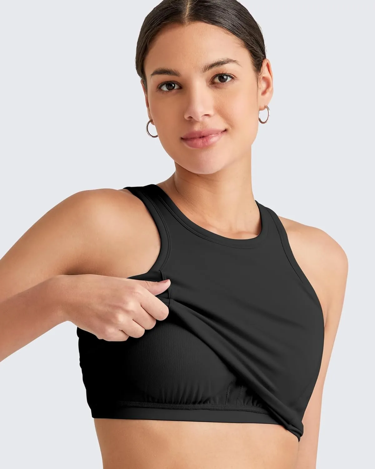G4Free Barefeel Built in Bra Workout Tops for Women Removable Pads Longline Sport Bras Racerback Athletic Tank Yoga Gym