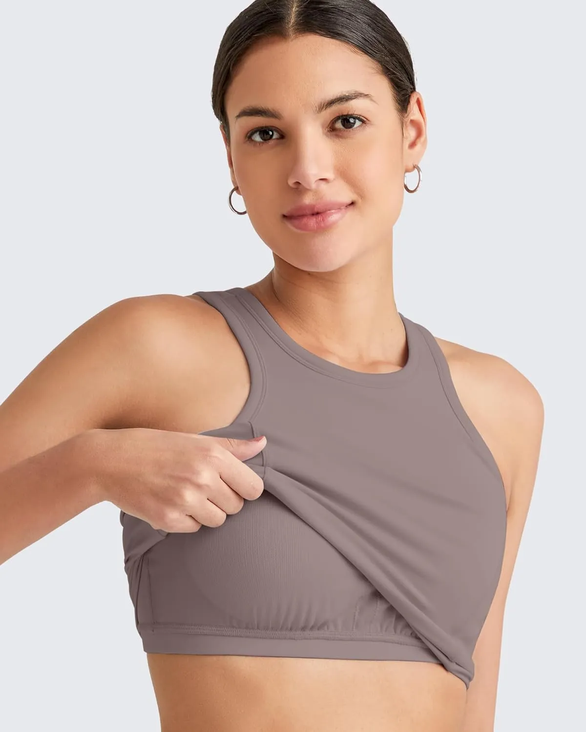 G4Free Barefeel Built in Bra Workout Tops for Women Removable Pads Longline Sport Bras Racerback Athletic Tank Yoga Gym