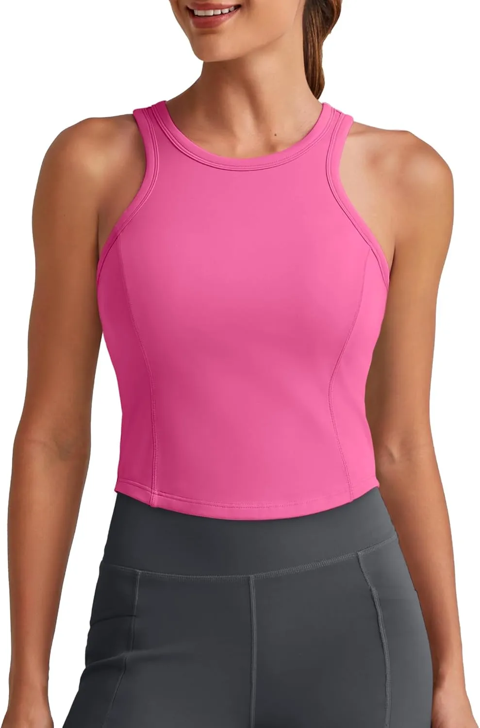 G4Free Barefeel Built in Bra Workout Tops for Women Removable Pads Longline Sport Bras Racerback Athletic Tank Yoga Gym