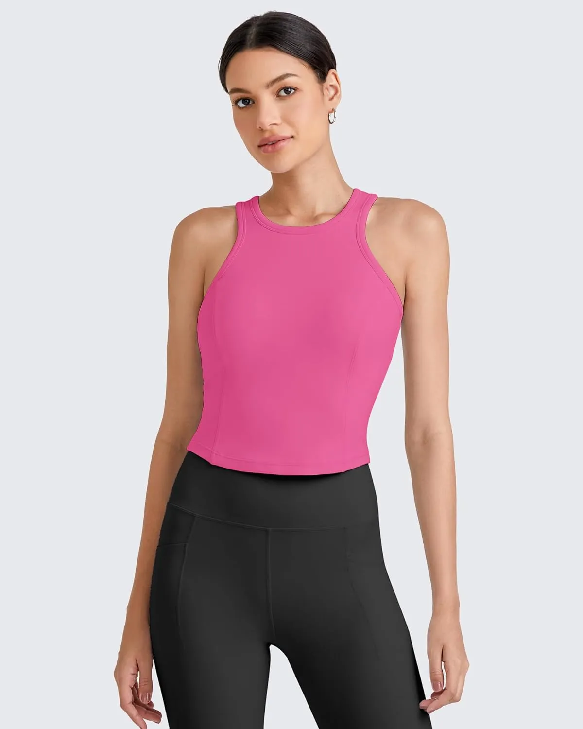 G4Free Barefeel Built in Bra Workout Tops for Women Removable Pads Longline Sport Bras Racerback Athletic Tank Yoga Gym