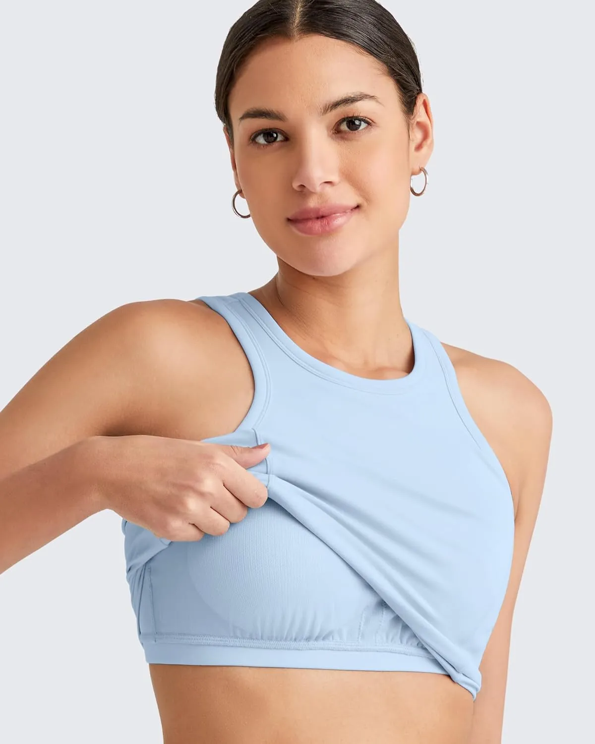 G4Free Barefeel Built in Bra Workout Tops for Women Removable Pads Longline Sport Bras Racerback Athletic Tank Yoga Gym