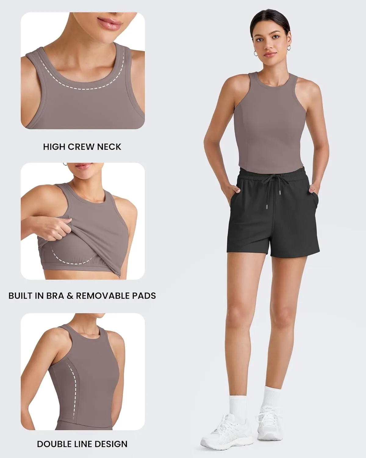 G4Free Barefeel Built in Bra Workout Tops for Women Removable Pads Longline Sport Bras Racerback Athletic Tank Yoga Gym