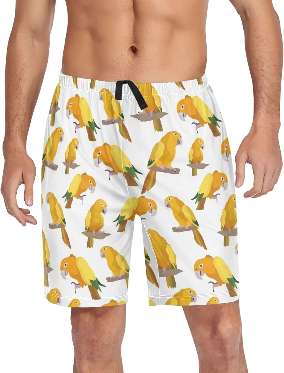Gold Parrot Tropical Bird Pattern Men's Pajama Pants Shorts Sleepwear Lounge Pajama Bottoms S-2XL