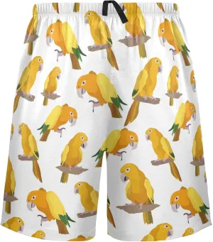 Gold Parrot Tropical Bird Pattern Men's Pajama Pants Shorts Sleepwear Lounge Pajama Bottoms S-2XL