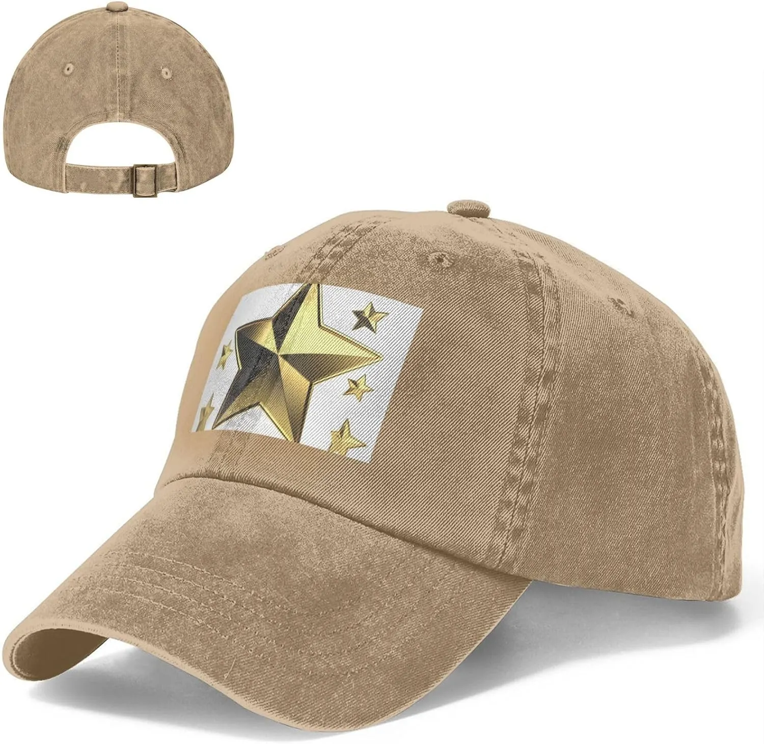 Gold Star Unisex Baseball Cap Breathable Cotton Trucker Hat Classic Denim Dad Hat Summer Sun Hat