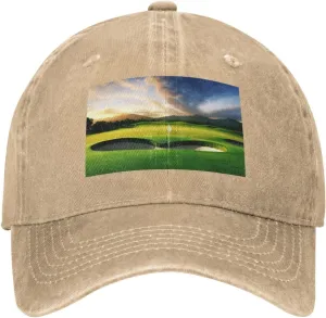 Golf Course Unisex Baseball Cap Breathable Cotton Trucker Hat Classic Denim Dad Hat Summer Sun Hat