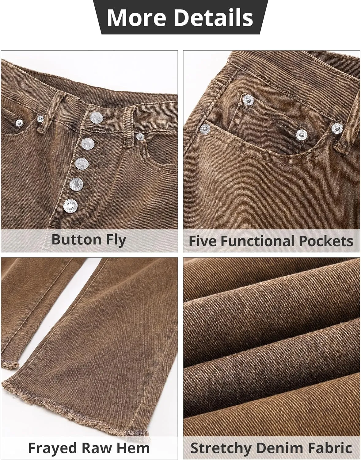 GRAPENT Capri Jeans for Women Trendy High Waisted Wide Leg Flare Button Fly Stretchy Denim Pants Raw Hem Cropped Jeans