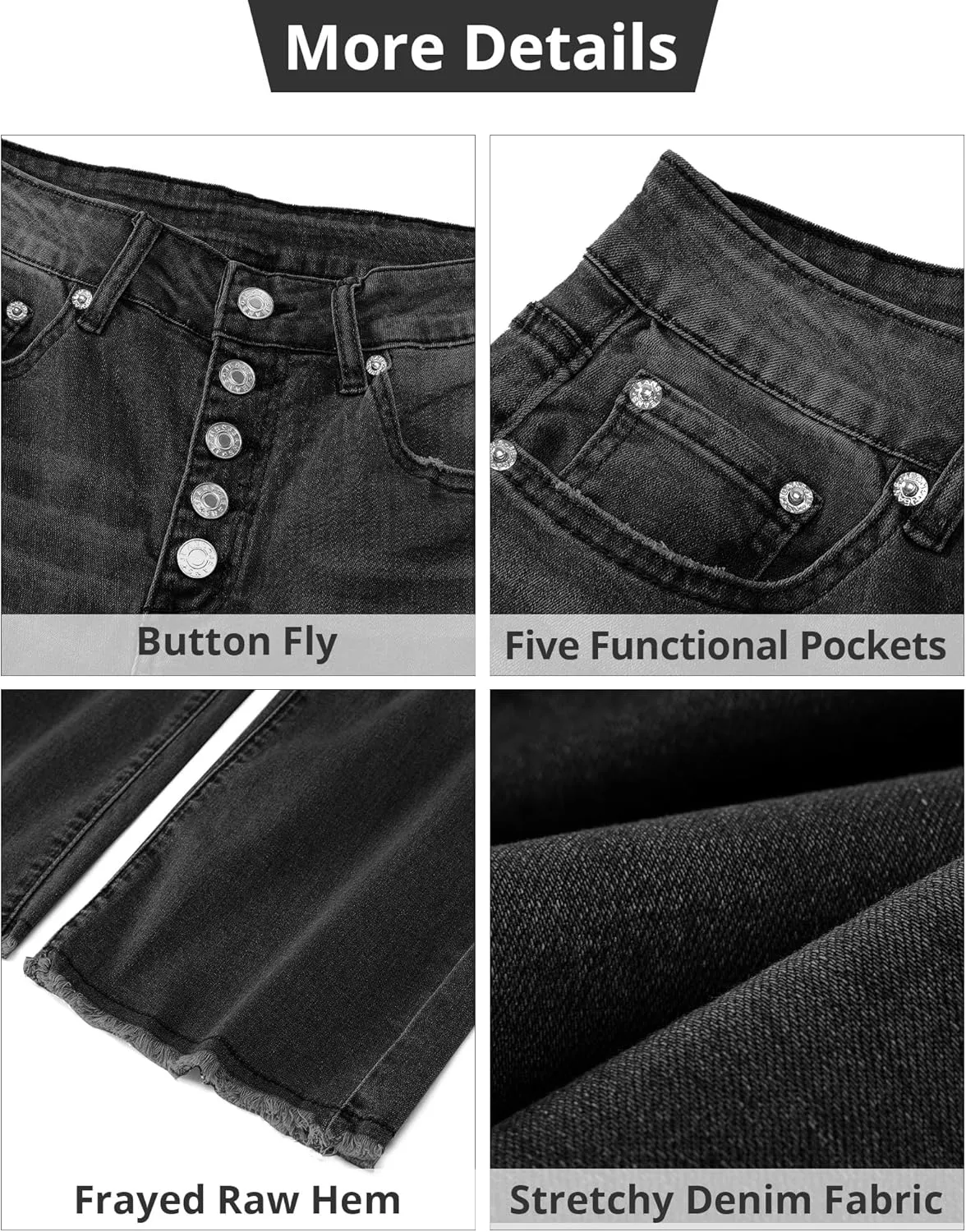 GRAPENT Capri Jeans for Women Trendy High Waisted Wide Leg Flare Button Fly Stretchy Denim Pants Raw Hem Cropped Jeans