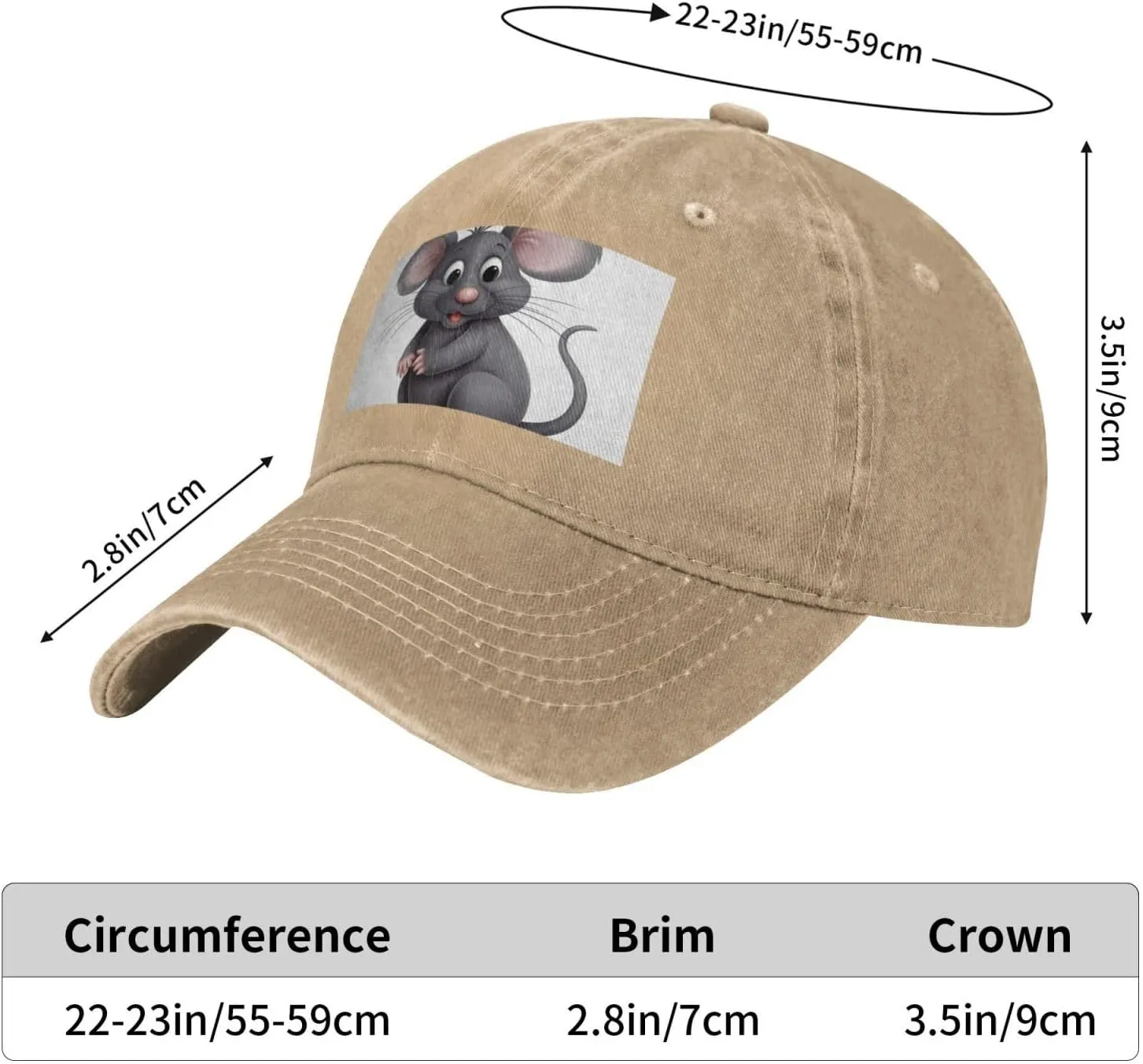 Grey Rat Unisex Baseball Cap Breathable Cotton Trucker Hat Classic Denim Dad Hat Summer Sun Hat