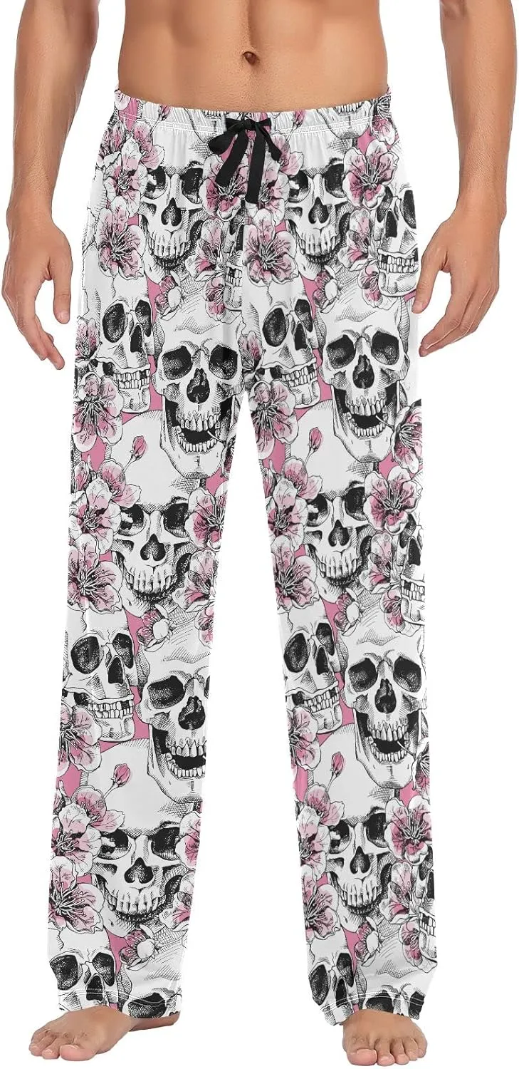 GuoChe Mens Skull Flowers Pink Pajama Bottoms Pajama Pants for Men Lounge Pants XL