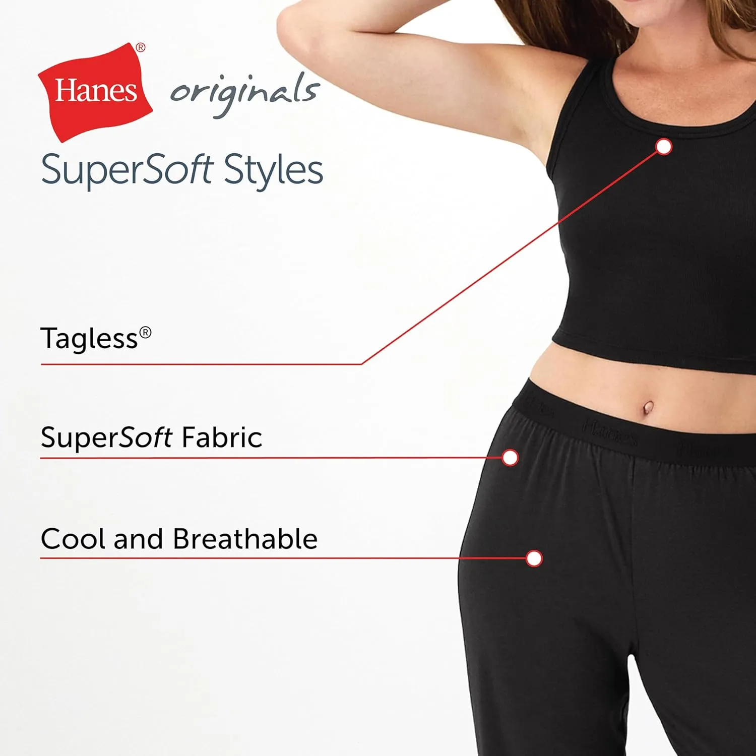 Hanes Women's Originals SuperSoft Comfywear 2 Piece Crop Tank & Lounge Pants Loungewear Set