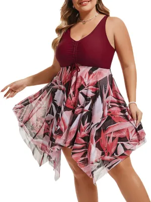 Hanna Nikole Womens Plus Size Swimsuits Two Piece Tankini Set Mesh Swimdress with Boyshort