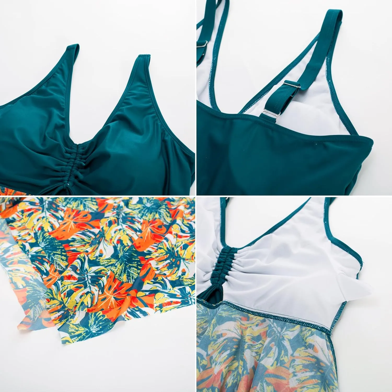 Hanna Nikole Womens Plus Size Swimsuits Two Piece Tankini Set Mesh Swimdress with Boyshort
