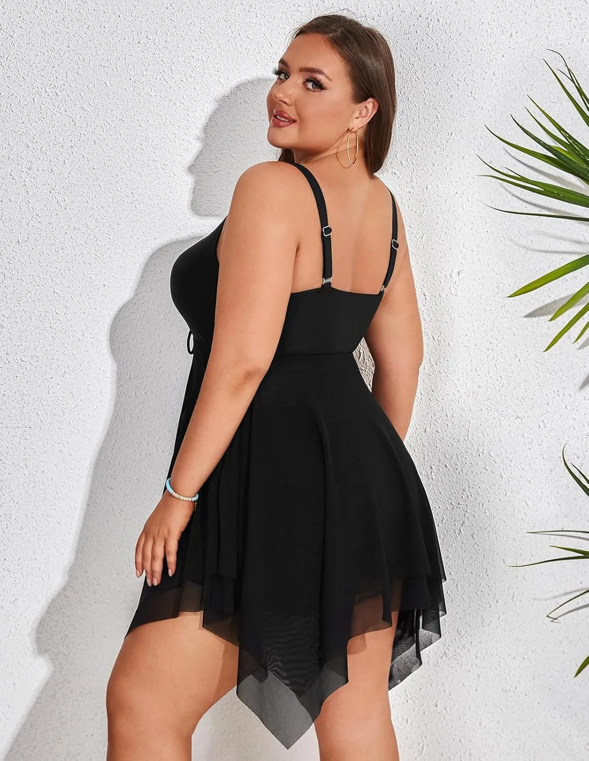 Hanna Nikole Womens Plus Size Swimsuits Two Piece Tankini Set Mesh Swimdress with Boyshort