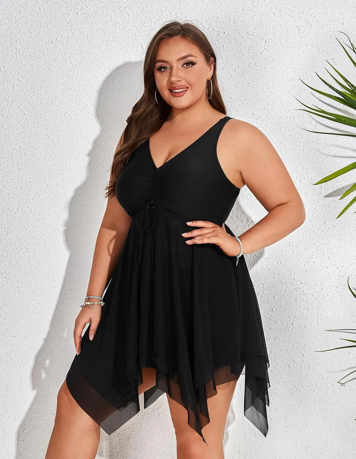 Hanna Nikole Womens Plus Size Swimsuits Two Piece Tankini Set Mesh Swimdress with Boyshort