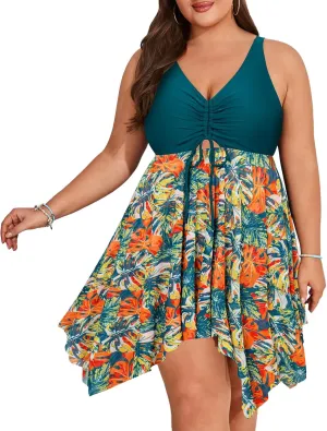 Hanna Nikole Womens Plus Size Swimsuits Two Piece Tankini Set Mesh Swimdress with Boyshort