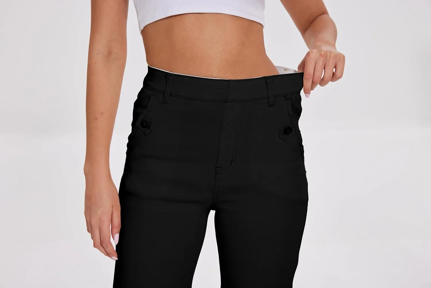 HBQ Womens Jeans Baggy Stretchy Pull On High Waisted Denim Wide Leg Trouser Pants Trendy