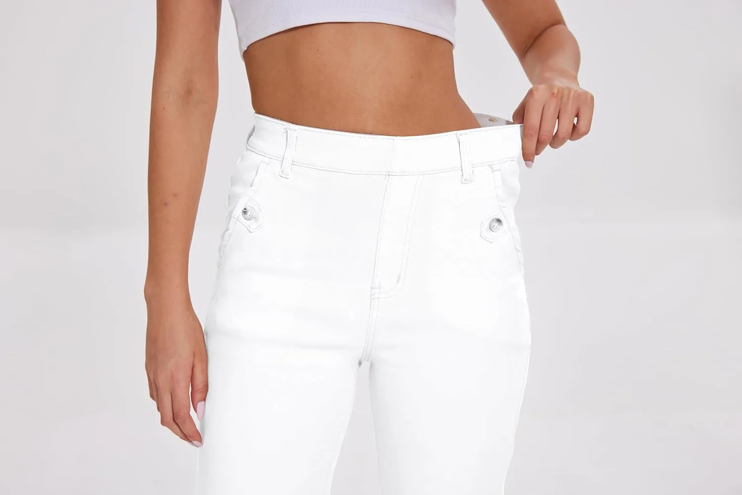 HBQ Womens Jeans Baggy Stretchy Pull On High Waisted Denim Wide Leg Trouser Pants Trendy