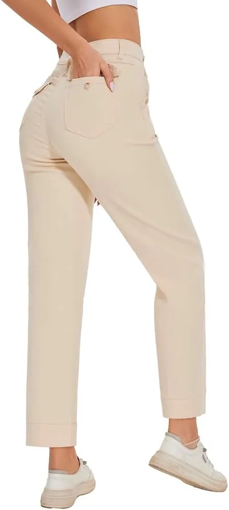 HBQ Womens Jeans Baggy Stretchy Pull On High Waisted Denim Wide Leg Trouser Pants Trendy