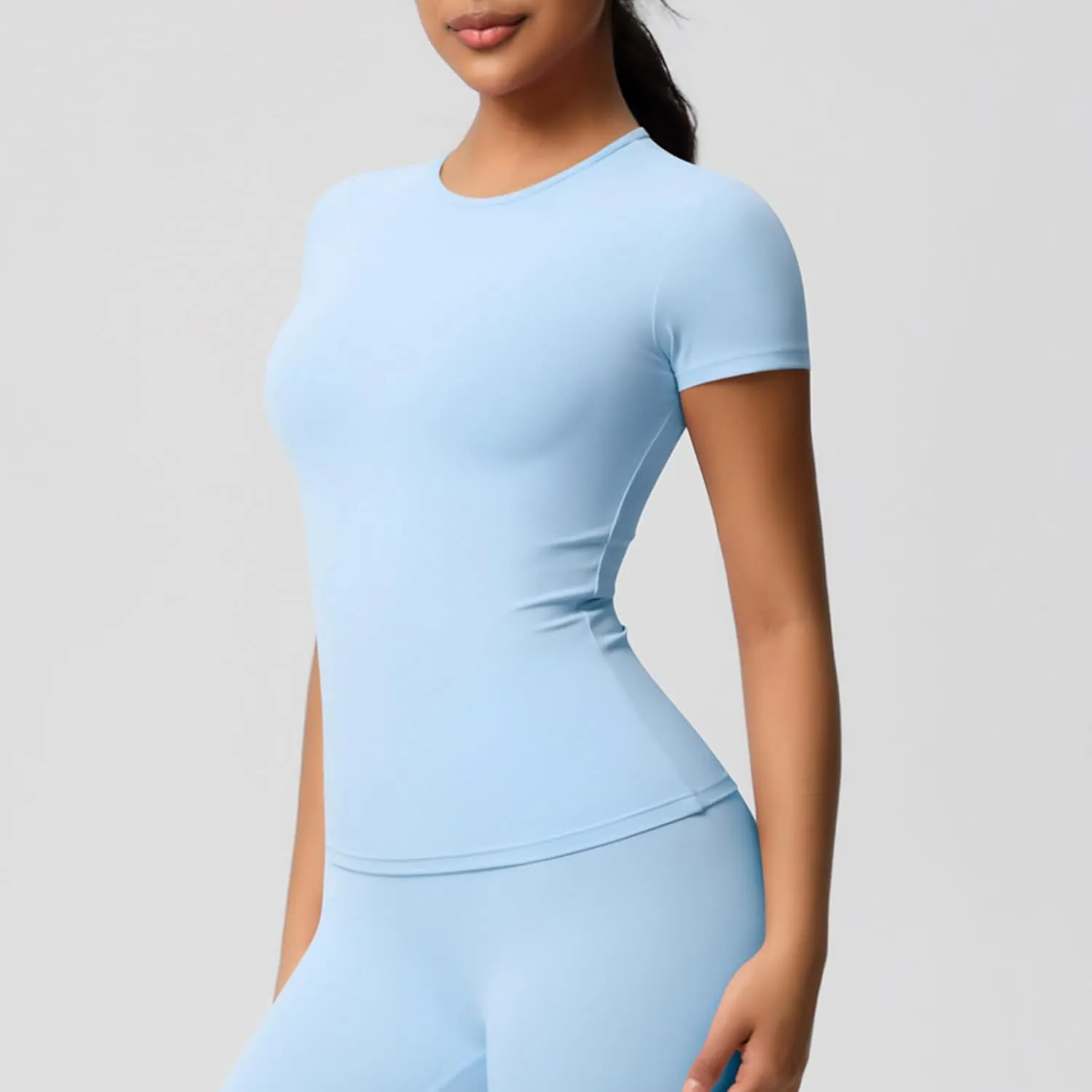 HGps8w Women's Short Sleeve Workout Sports Tops Basic Crewneck Casual 2025 Summer Quick Dry Athletic Yoga Shirts