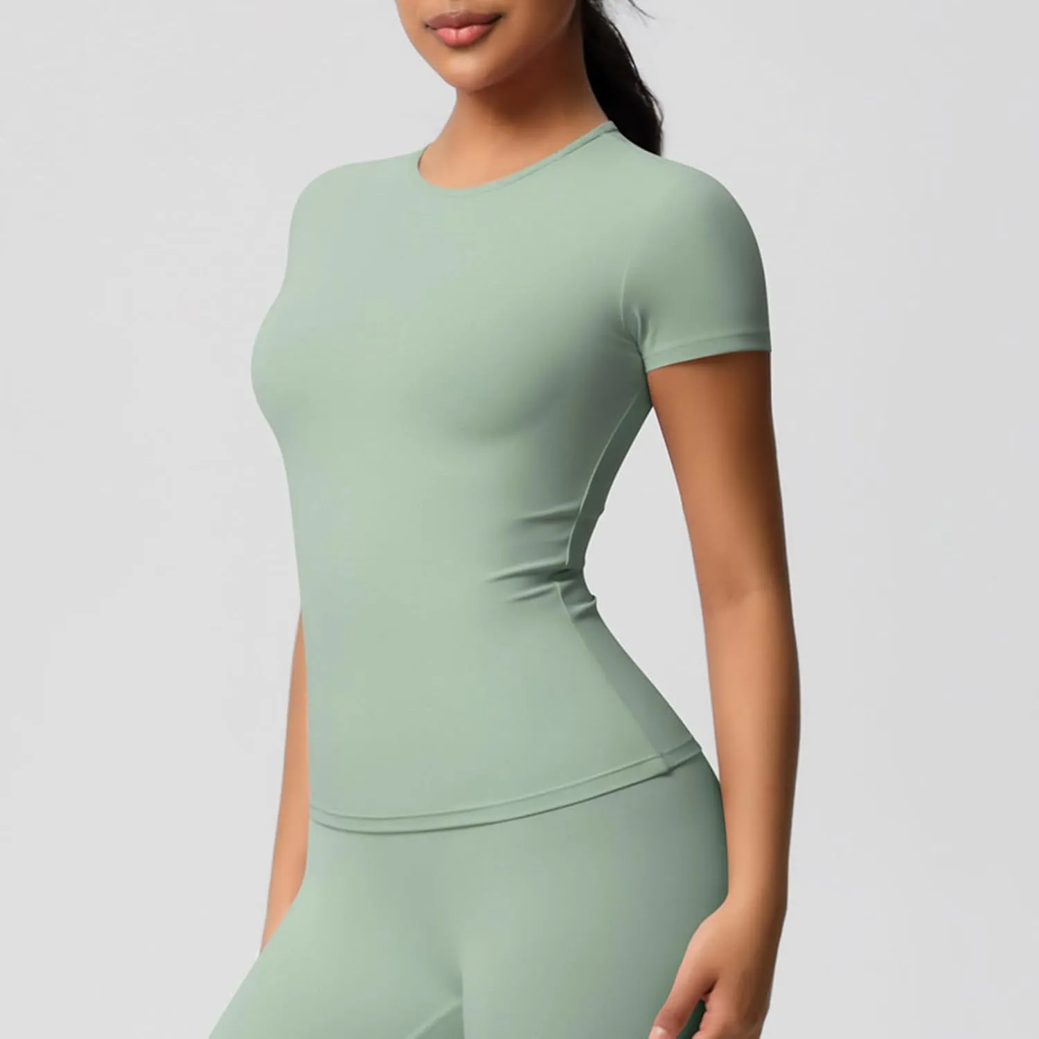 HGps8w Women's Short Sleeve Workout Sports Tops Basic Crewneck Casual 2025 Summer Quick Dry Athletic Yoga Shirts