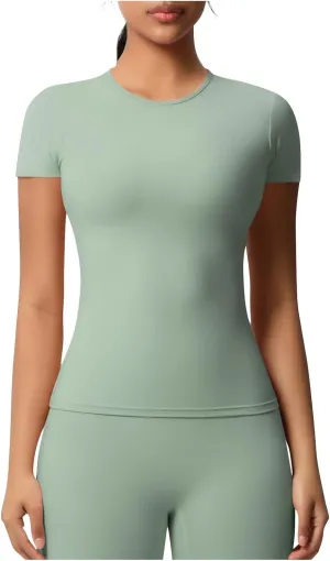 HGps8w Women's Short Sleeve Workout Sports Tops Basic Crewneck Casual 2025 Summer Quick Dry Athletic Yoga Shirts