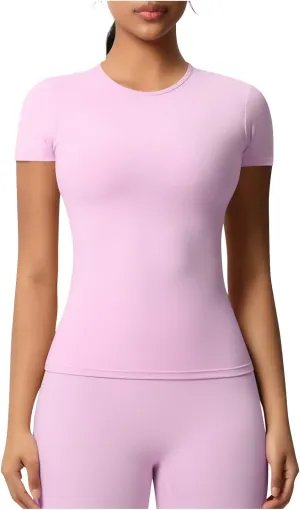 HGps8w Women's Short Sleeve Workout Sports Tops Basic Crewneck Casual 2025 Summer Quick Dry Athletic Yoga Shirts